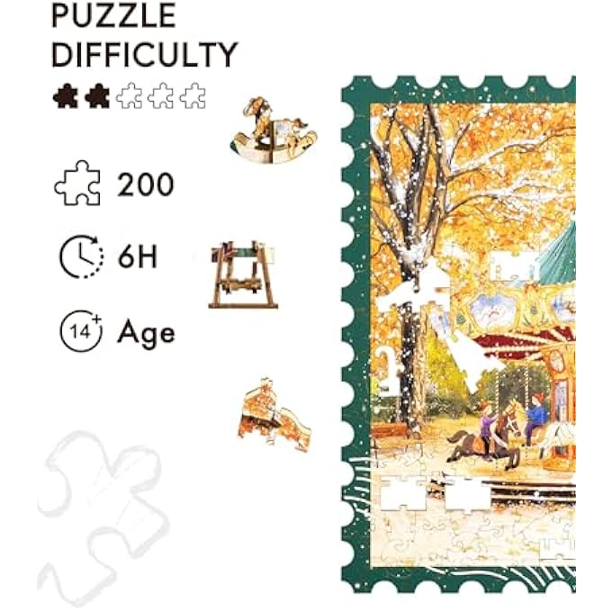 WOODEN CHRISTMAS TOWN 3D JIGSAW PUZZLE, DIY MODEL KIT FOR ADULTS, 32 X 24 X 5 CM, ADVANCED SKILL LEVEL (GOLDEN AUTUMN CAROUSEL) - Image 3